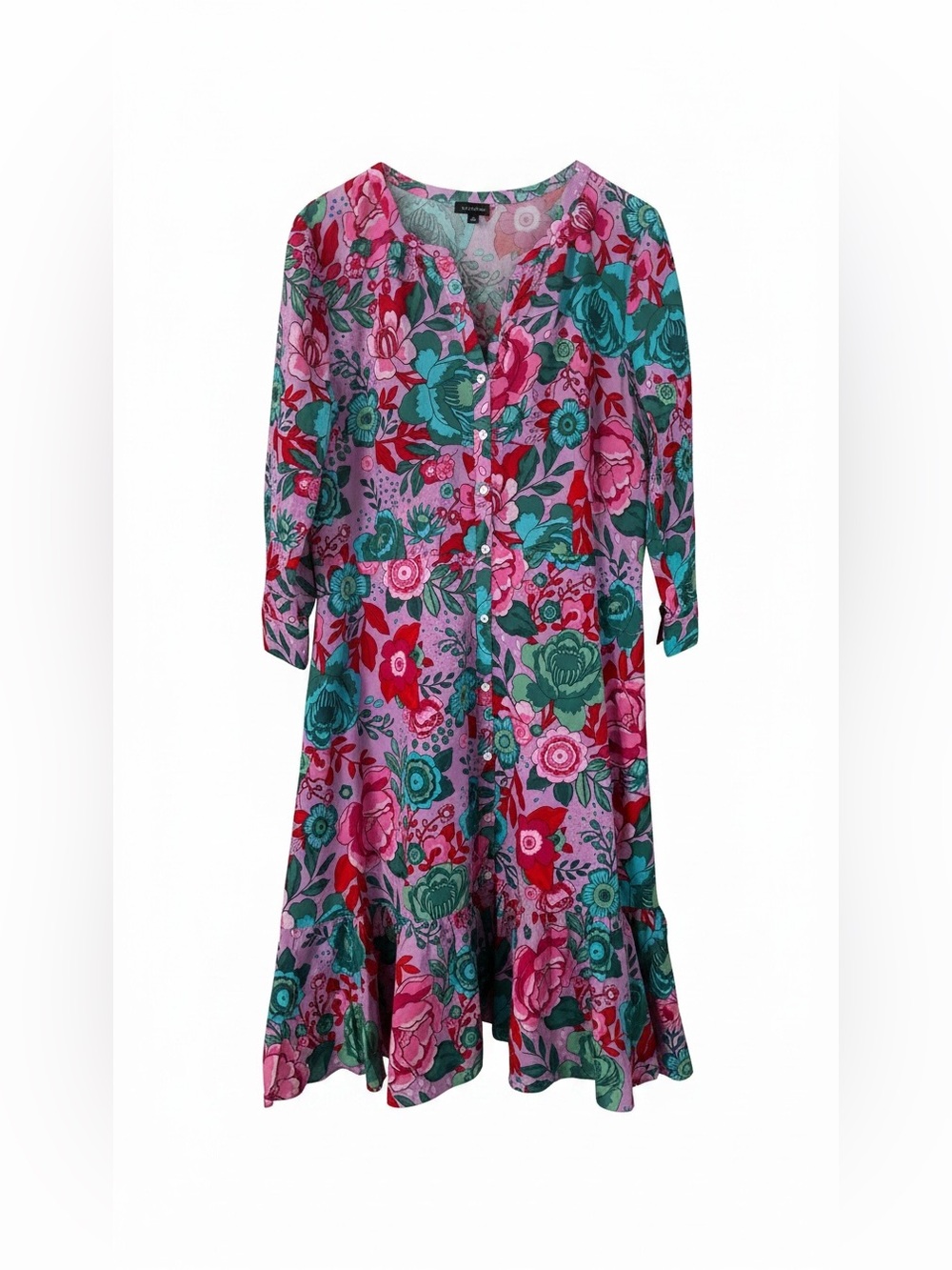 Women’s Talbots Button-Front Midi Dress in Pink & Teal floral print - Picture 2 of 7